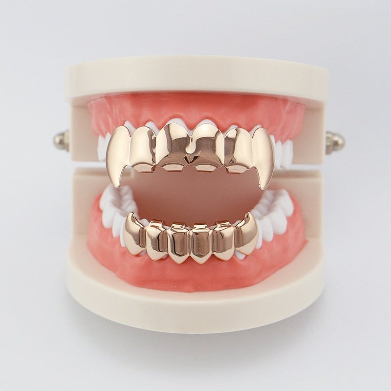 OOCC 18K Gold Silver Plated Hip Hop Vampire Fangs Teeth Grillz Caps Top and Bottom Set for Your Teeth - Image 4